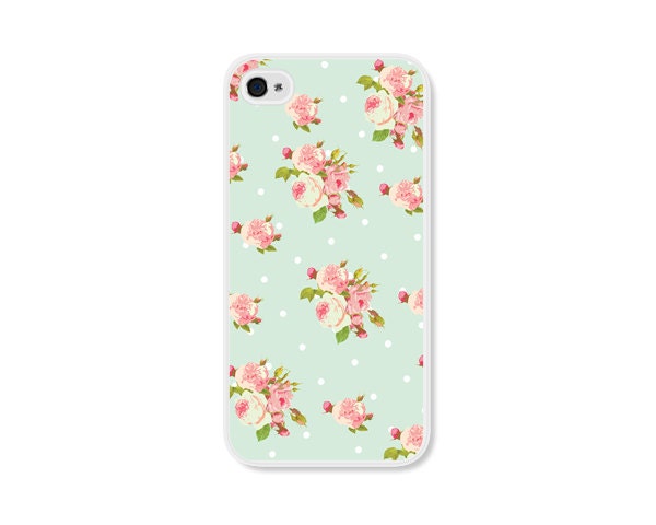 Mint Green Floral iPhone 5 Case - Plastic iPhone Case - Pastel, Coral and Pink iPhone 5 Cover Skin - Cell Phone Floral iPhone Case