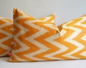 Sukan / 1 Piece Hand Woven Original Lumbar Silk Zigzag ikat Pillow Cover -  Yellow, Orange Yellow, Ivory Color