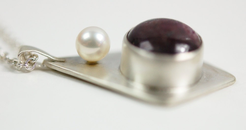 Star Ruby, Freshwater Pearl & Sterling Silver Pendant Necklace - Fine Jewelry - statement - modern