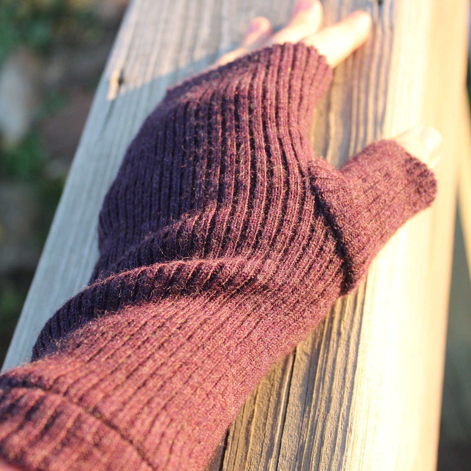 Repurposed Sweater Fingerless Mitts: Plum Merino