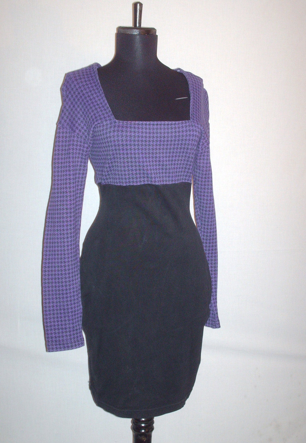 Vintage 1980s Houndstooth Dress Purple