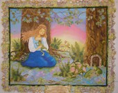 Art Quilt Wall Hanging Hand Painted On Cotton "Proceed with Caution" Frog Prince