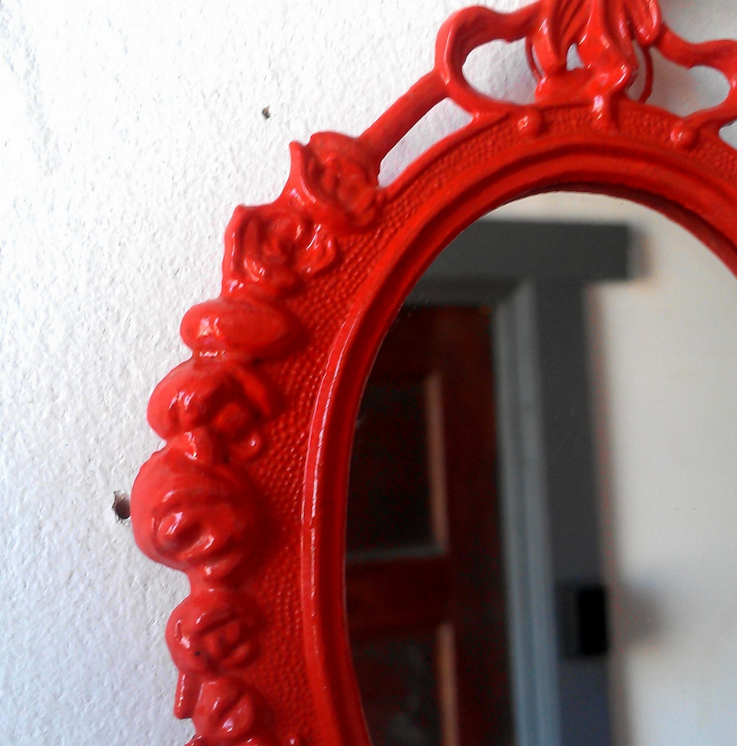 Decorative Wall Mirror in Vintage Blood Orange Frame