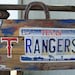 Texas Rangers License Plate Hand Painted Wood Fence Panel Sign