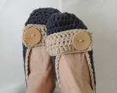 Crochet Slippers Womens Flats Slippers Denim and Tan