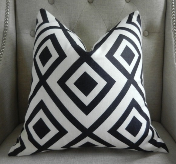 Decorative Designer Pillow Cover - 18"X18" - David Hicks for Lee Jofa - Groundworks - La Fiorentina in black - Pattern on the front