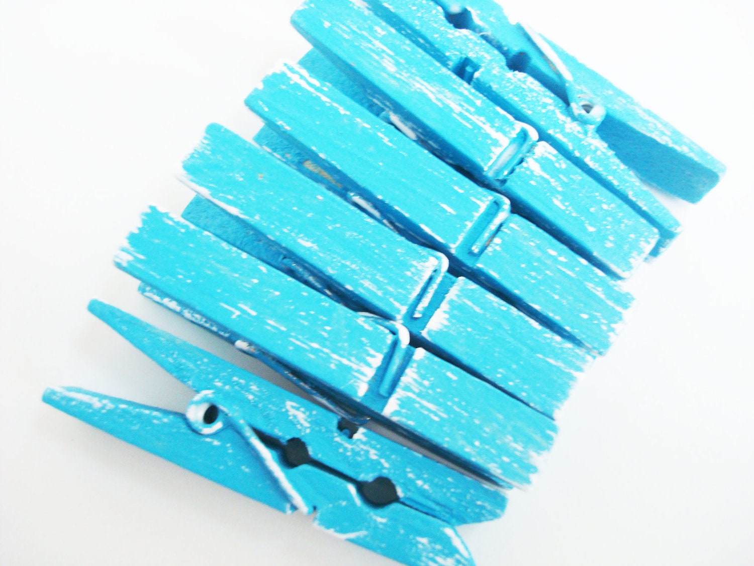 Turquoise & Tofu Distressed Mini Clothes Pins - Beach Cottage Chic 6 Pack