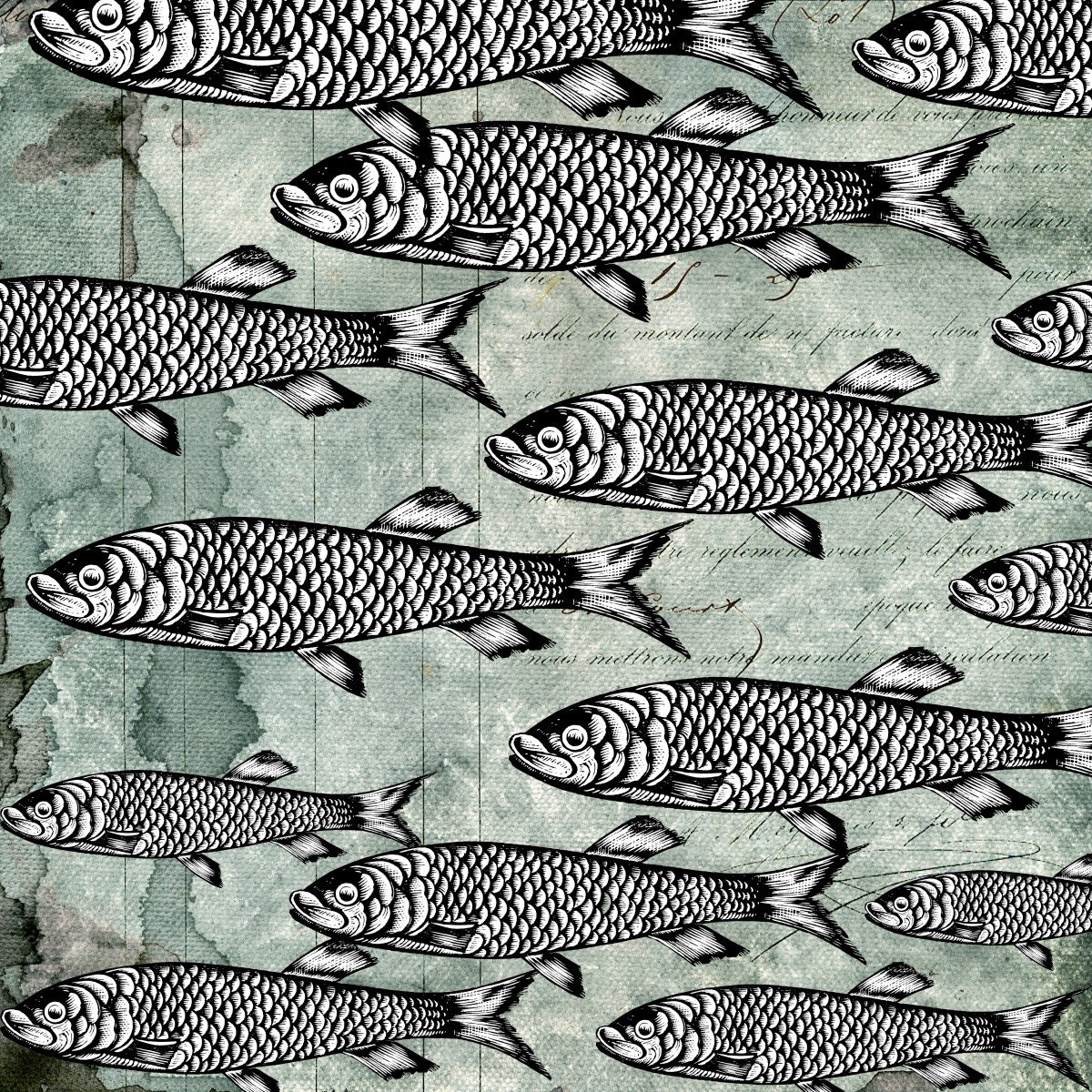 Fabric panel Fish 18x18 inches (45x45 cm)