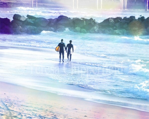 SURFERS BOYS - Ocean Waves - Pacific Ocean - 8 x 10 - Fine Art Digital Photography - Nature - Blue Water - Relax - Sunshine - Beach
