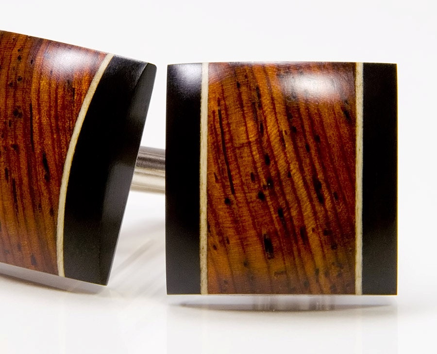Cocobolo Ebony Holly Cuff Links - Custom Wood Cufflinks - Gifts For Him, Groomsmen Gifts, Anniversary, Wedding