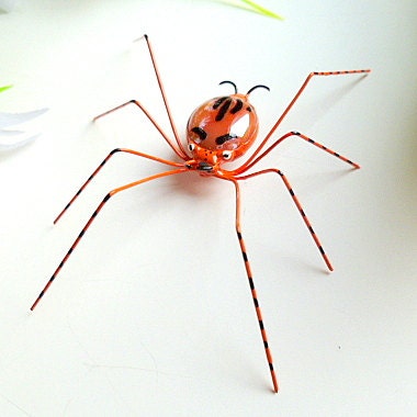 Medium Handmade Orange Spider With Black Ornament