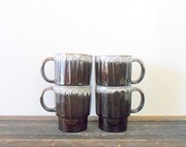 vintage 1960s drip glaze brown ceramic coffee mugs - retro kitchen - tea cup