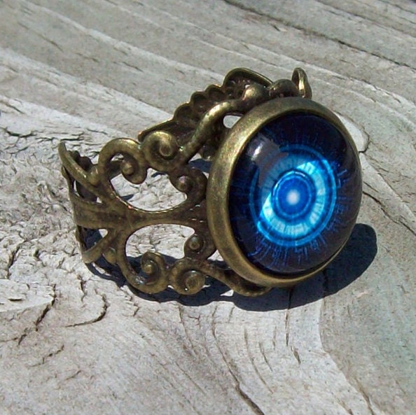 Fortune Teller Eye - Gypsy - Bronze Lace Band Adjustable Ring