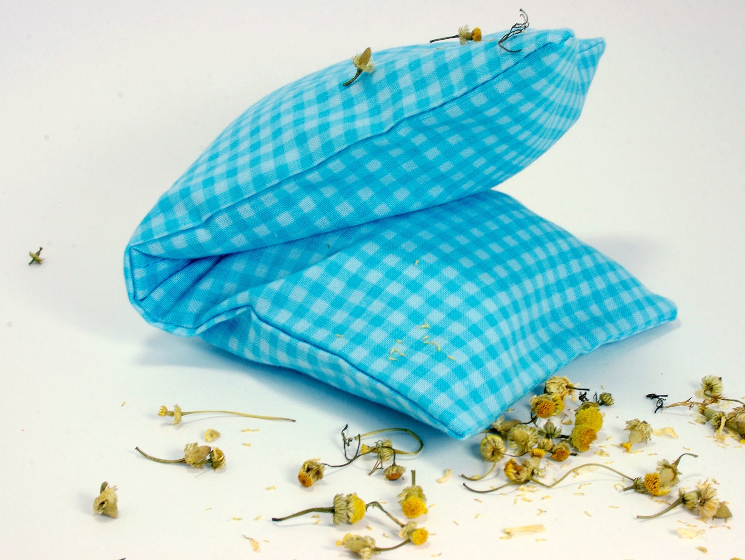 Aromatherapy Eye Pillow - Blue gingham cotton slip cover with lavender, chamomile, or rosemary and flax seed.