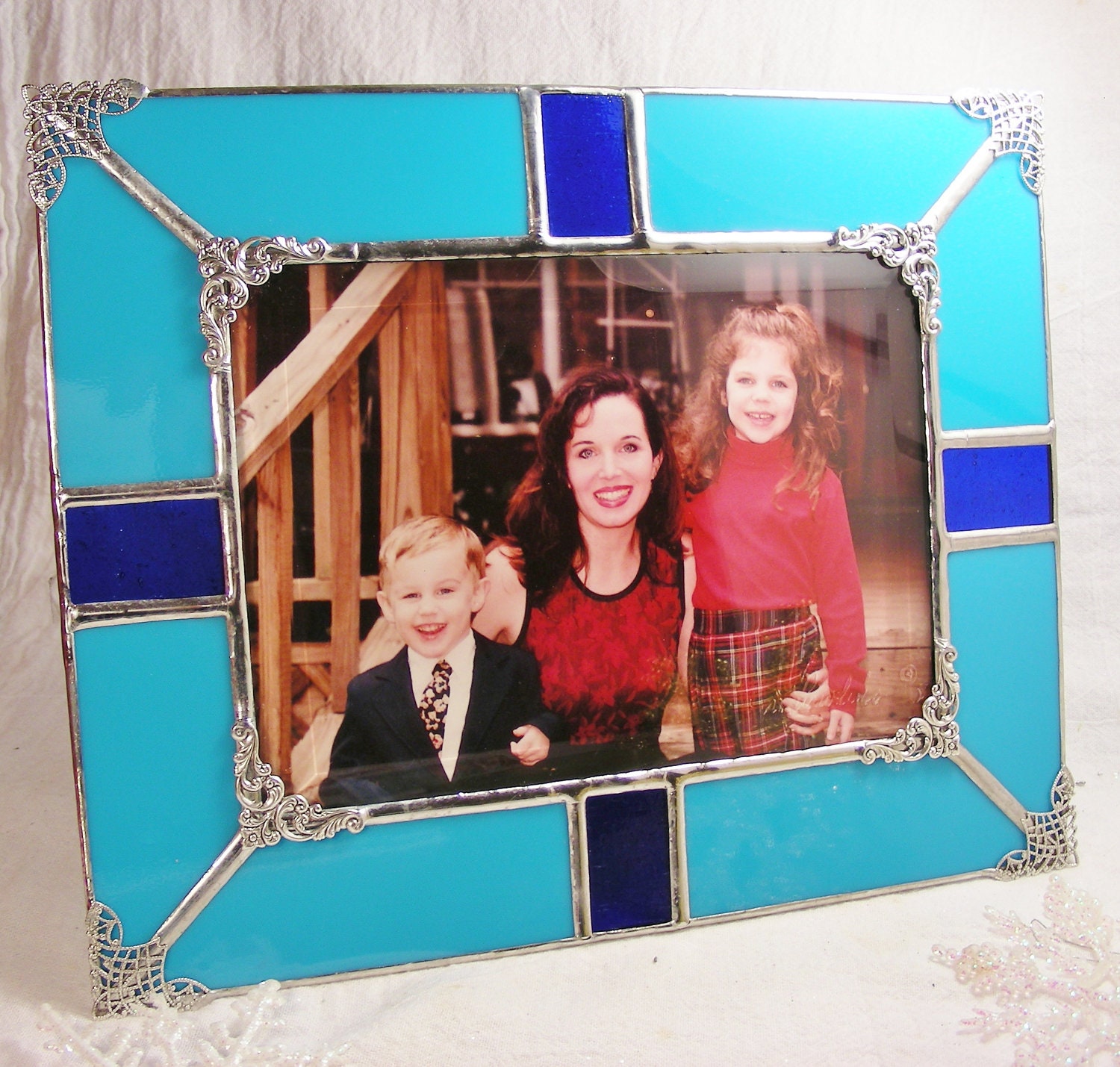 Turquoise and Cobalt 5 x 7  Picture Frame