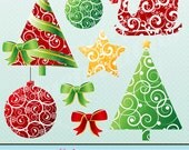 Elegantly Swirled Christmas Digital Clipart for Invitations, Card Design, Scrapbooking, and Web Design Il_170x135