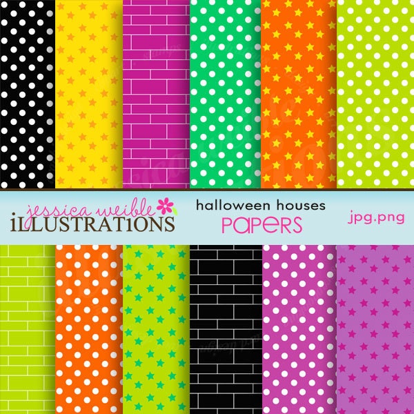 Halloween Houses Cute Digital Papers for Card Design, Scrapbooking, and Web Design Il_570xn
