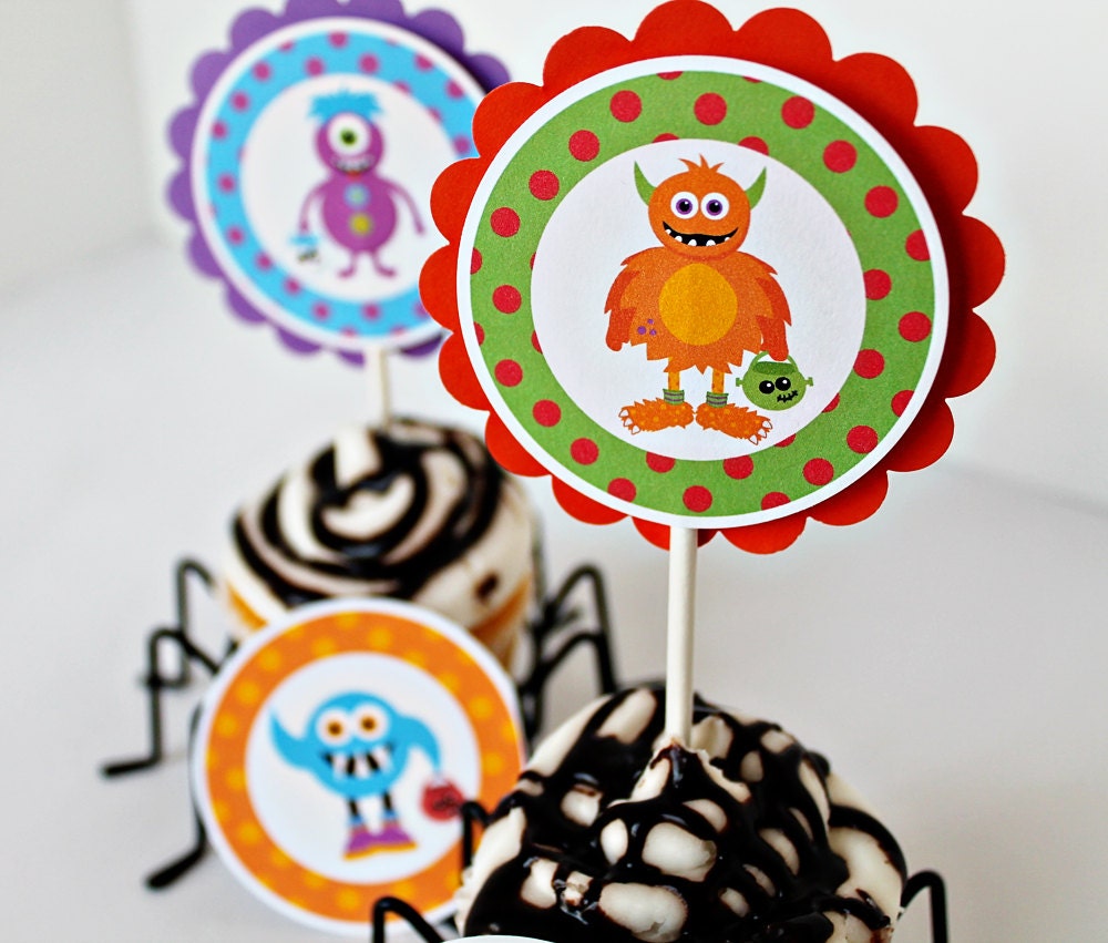 Trick or Treat Monsters Theme Printable Party Circles, Cupcake Toppers, DIY Party Printables, Digital File Il_570xn