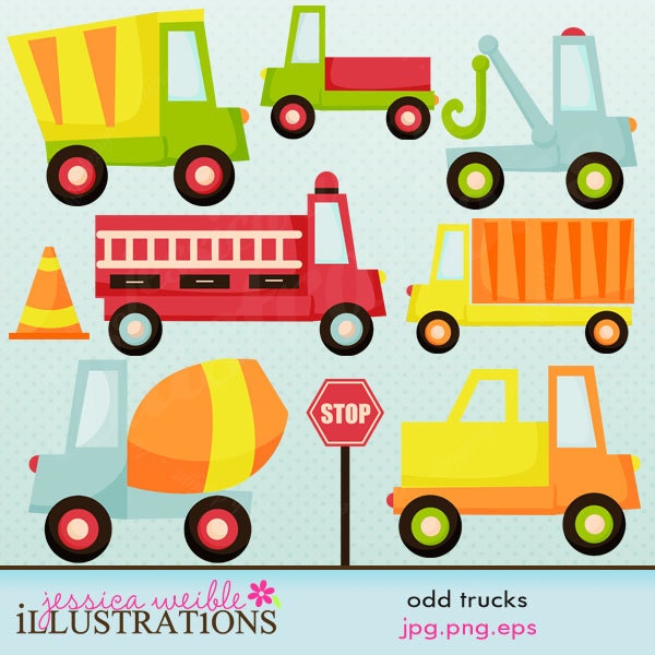 Odd Trucks Cute Digital Clipart for Card Design, Scrapbooking, and Web Design Il_570xn