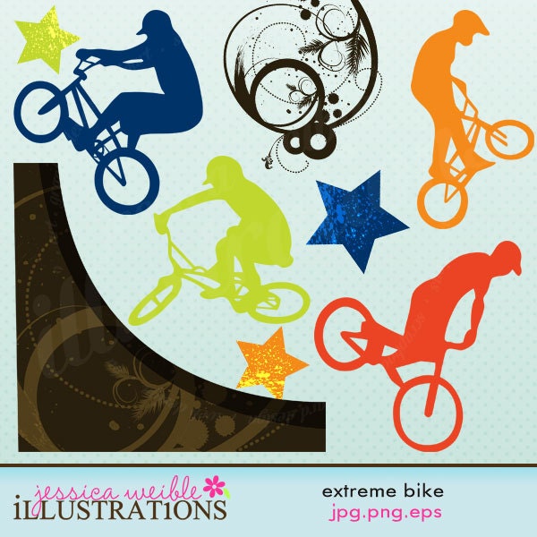 Extreme Bike Grunge Digital Clipart for Card Design, Scrapbooking, and Web Design Il_570xn