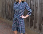1940 Midnight Blue Rayon Dress with Matching Jacket I Tiny Pink Butterflies