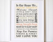 Family Rules Sign Typography In Our House We Choose Happiness Say I Love You Mustard Green Orange Art Print 11x17