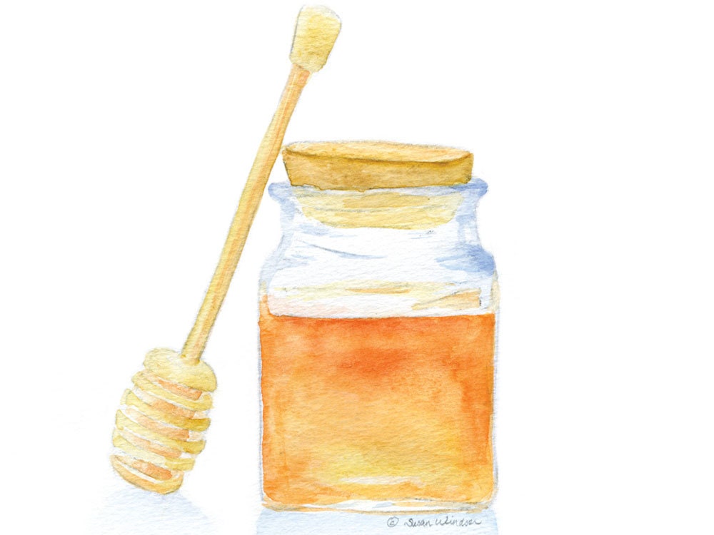 Honey Jar Watercolor Painting Giclee Print 8x10