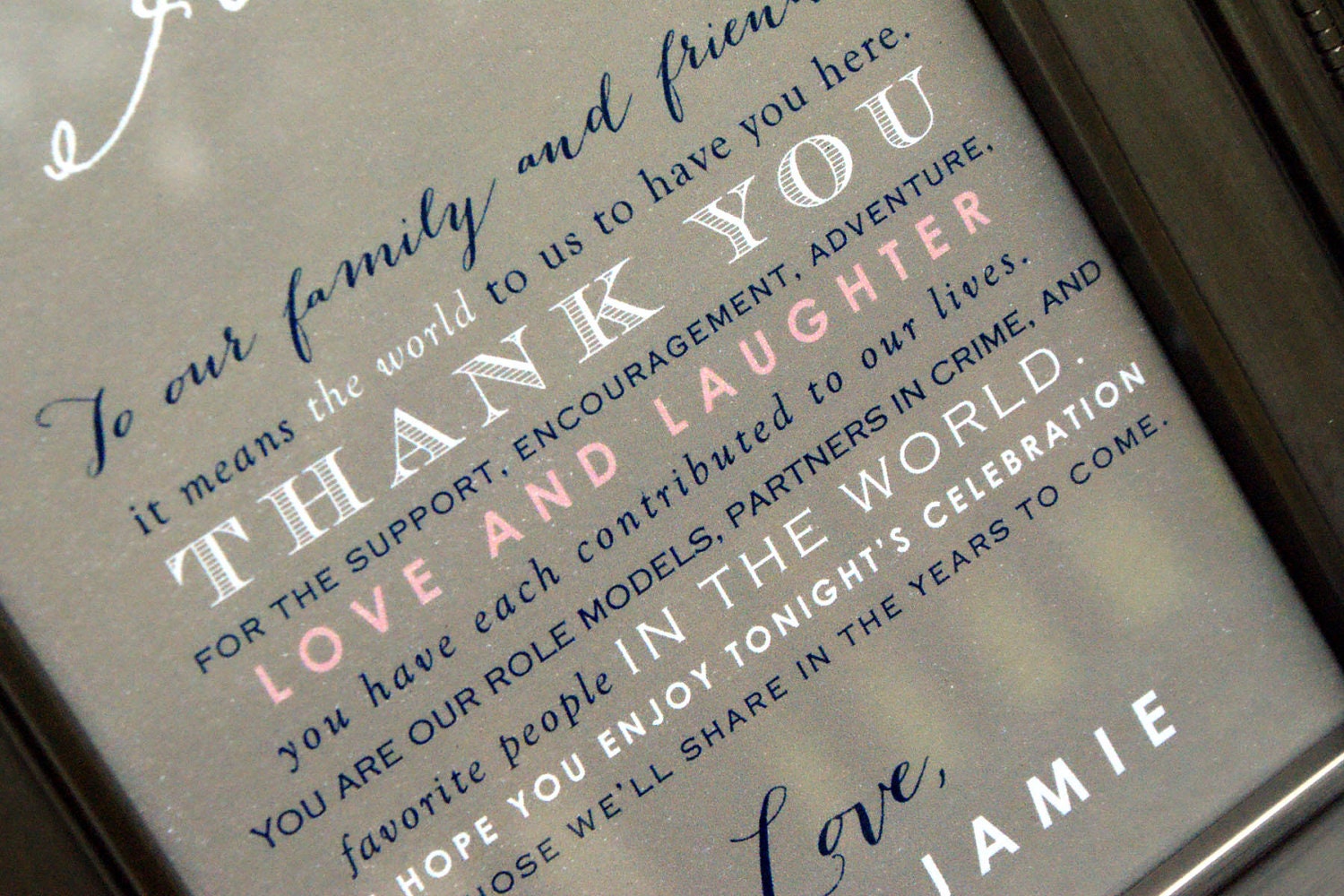 Frameable Wedding Thank You Cards - 5x7 Size - Custom Colors Available - Set of 2