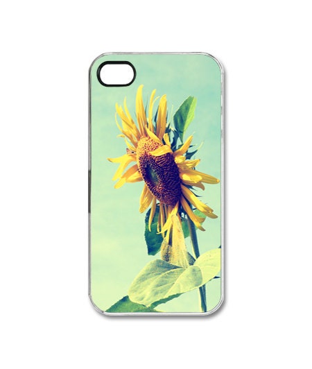 sunflower Iphone 4s case yellow, blue, custom iphone cover, plastic Iphone 4s cover, accessory for iPhone