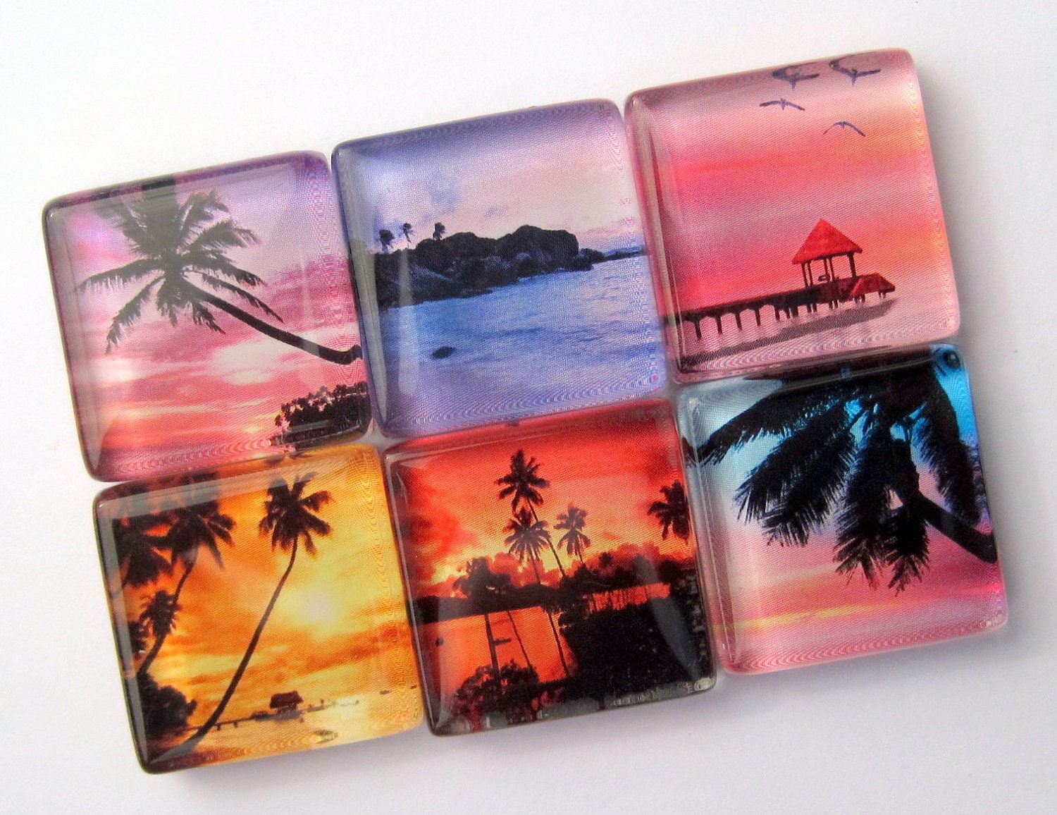 Tropical Beach Magnets - Glass Magnets - Set of Six 1 Inch Magnets