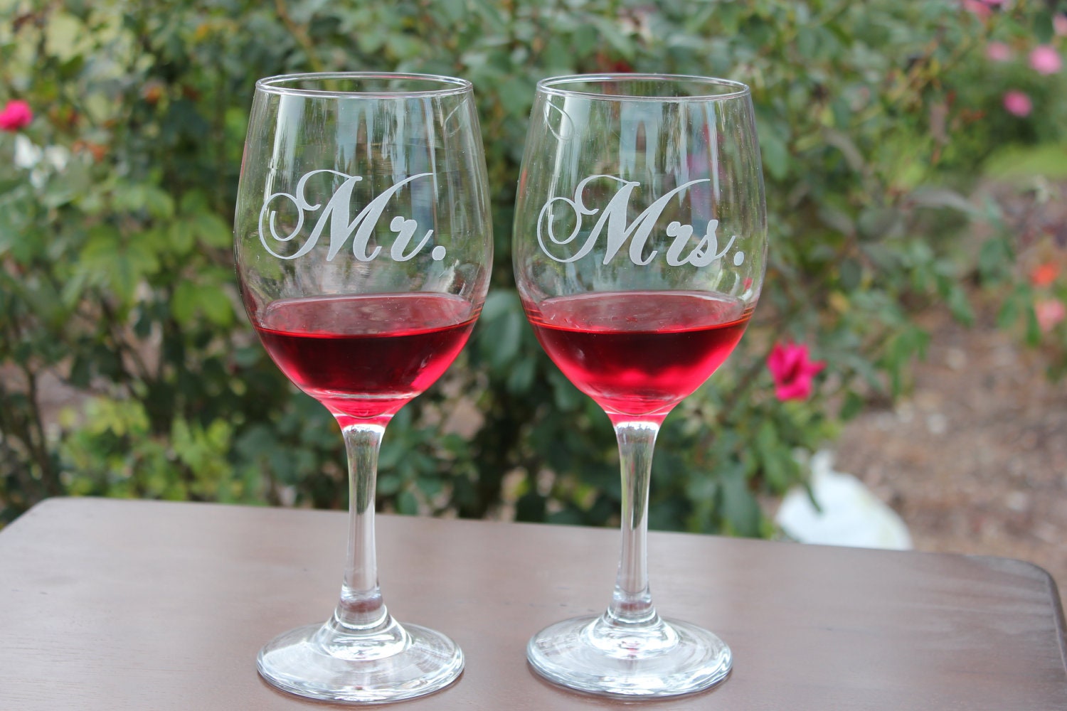 2 Wine Glasses With Mr. and Mrs.  Personalized Wine Glasses, Engraved