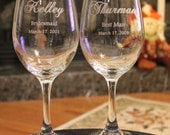4 Wine Glasses, Wedding Party, Engraved, Personalized Wine Glasses
