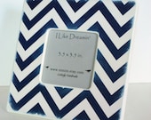 Navy Blue And Ivory Chevron Picture Frame
