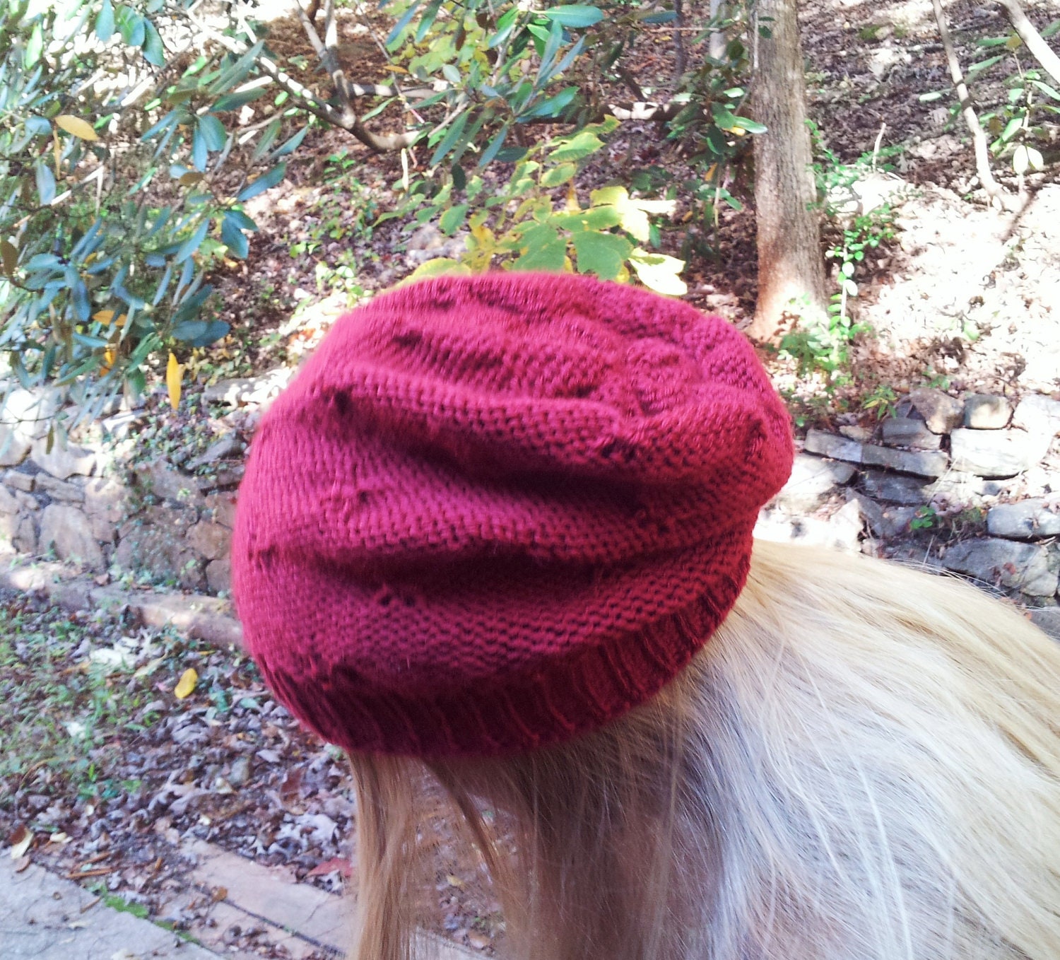 Wine Red Slouchy Knitted Beanie / Women Teen Girls Hat / Winter Fall /Burgundy Red