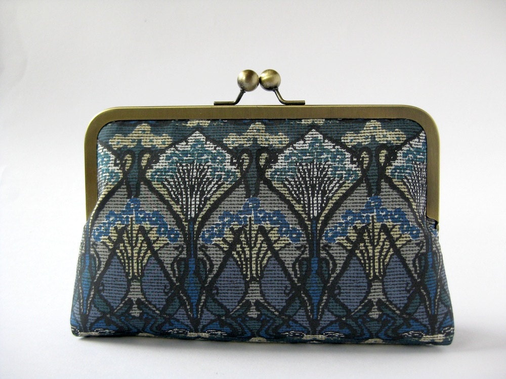 Art Nouveau Ikat Liberty of London Print in Blue clutch in Silk lining, Geometric clutch, Party clutch, Formal purse, Evening bag