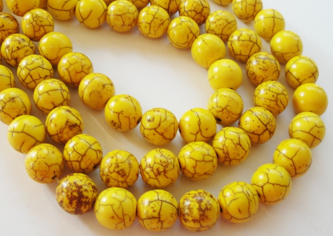 Yellow Howlite Turquoise Round Stone Beads 8 Inch Strand 8mm Beads Not Jewelry
