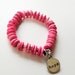 Ribbon Breast Cancer Awareness Pink Silver Charm Elastic Bracelet, Pink Turquoise Stone Stamped Hope Charm