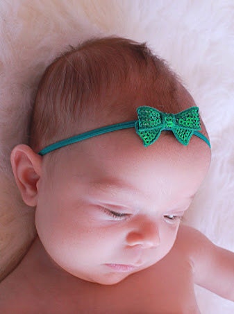 Turquoise Green Sequin Bow Headband - Baby Headbands - Newborn Headbands.. Free Shipping Promo