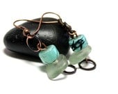 Copper Lampwork Seaglass Earrings- Oxidized Metalwork with Sea Glass Stones and Turquoise Beads- Handmade Jewelry by Allybeans