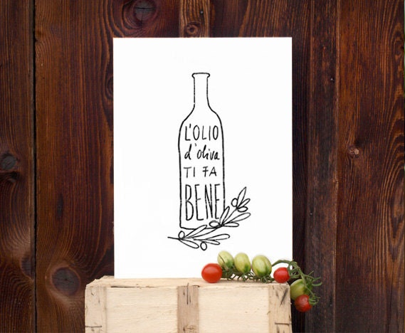 L'OLIO Art for Kitchen, Italian Olive Oil Print / high quality fine art print