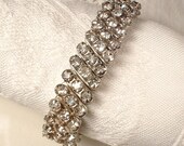 Vintage Rhinestone Bridal Bracelet, Clear Crystal Expansion Bracelet EXQUISITE