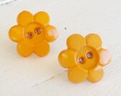 Orange Flower Studs on Titanium Posts for Sensitive Ears, Nickel Free Earrings for Girls, Hypoallergenic Kids Earrings - Cute as a Button