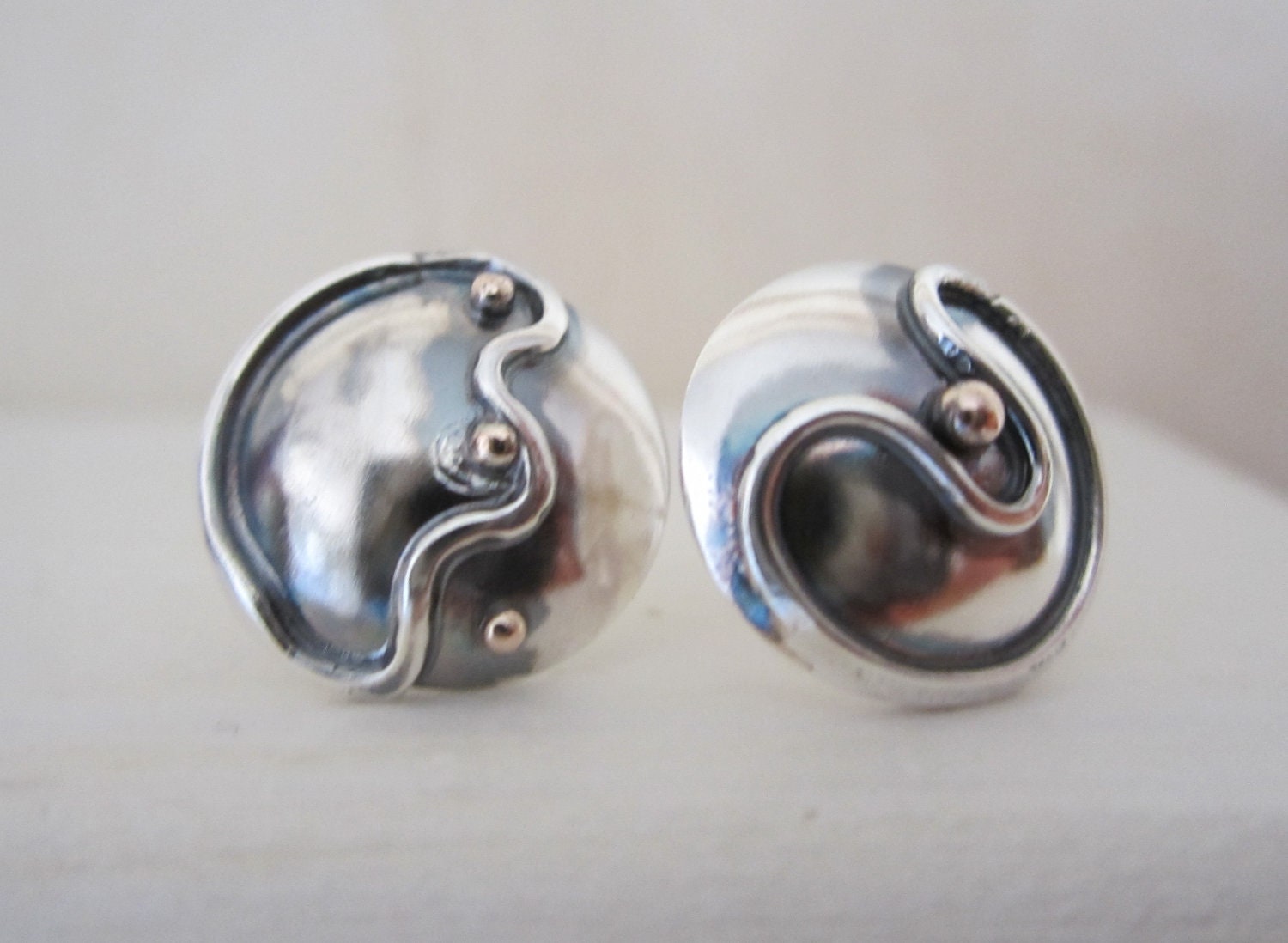 Stud Earrings - Sterling Silver And Gold Handmade From Israel