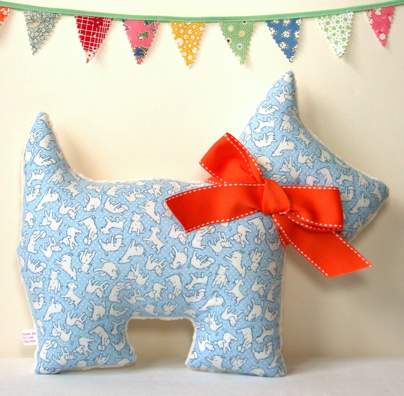 Plush Scottie Dog in Baby Blue Nursery Decor Stuffed Pillow