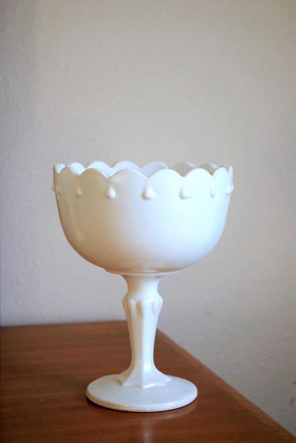 Scalloped Milk Glass Compotes/Pedestal Dish, genuine vintage