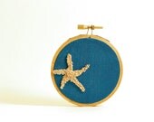 Starfish Punchneedle Embroidery Hoop Art. Light Blue Silk. Nautical Inspired Cottage Decor, Beach House Decor.  3 Inch Size - HarpandThistle