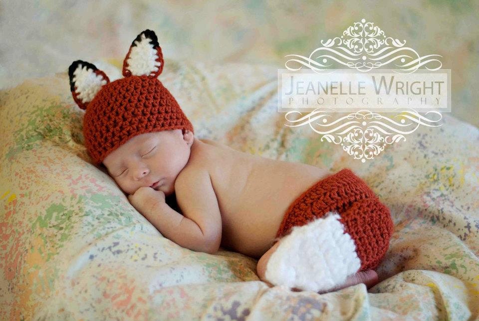 Newborn Sly Little Fox Hat and Diaper cover set crochet pattern pdf