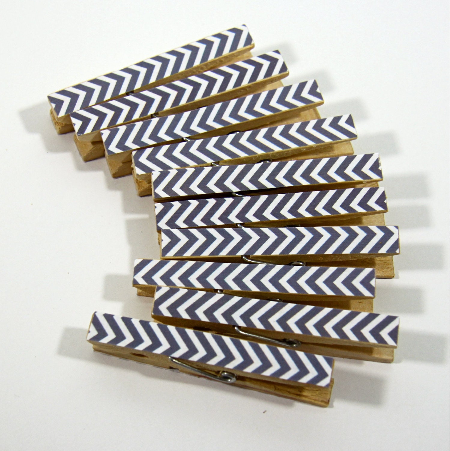 Clothespins.  Set of Ten. Grey Chevron.