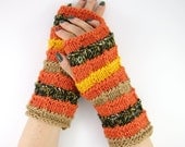 knit fingerless gloves arm warmers knit fingerless mittens earth tones women men yellow orange brown banded curationnation tagt team