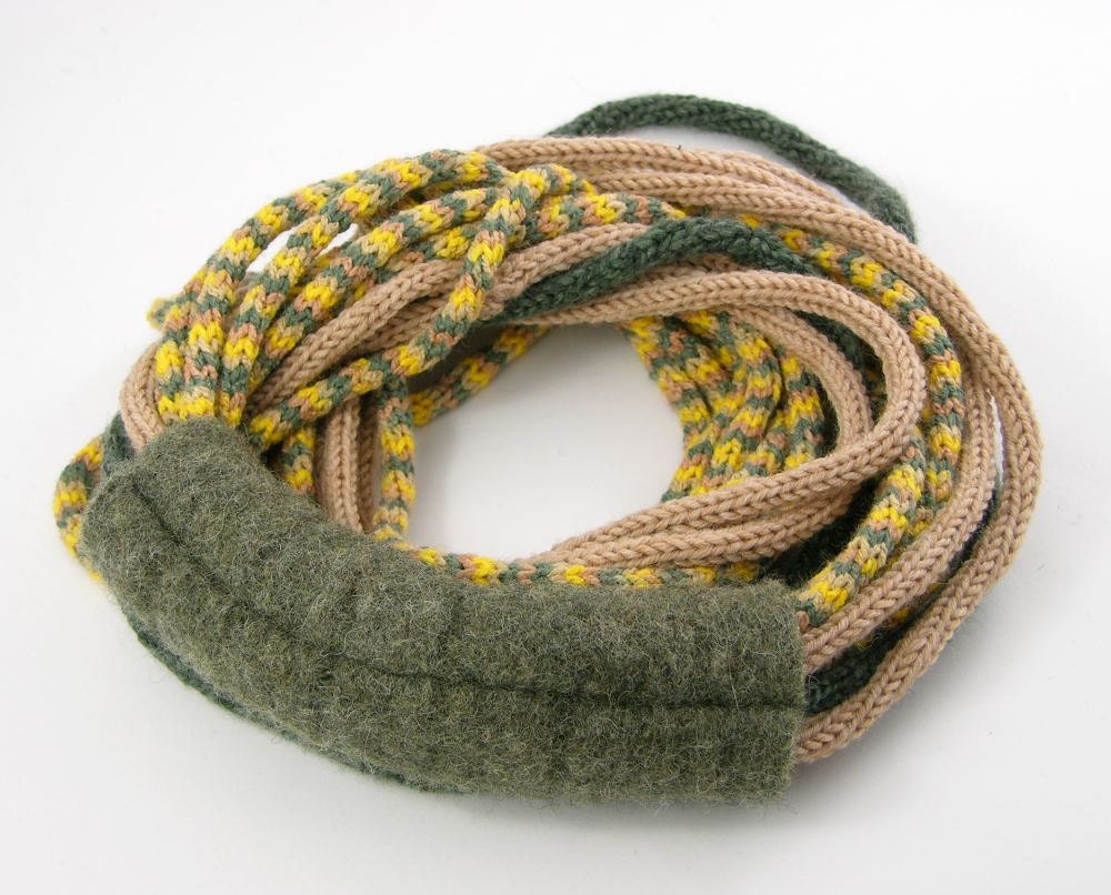 Scarf necklace knit necklace loop scarf  infinity scarf  neck warmer fashion for her women tricot snake  moss green yellow olive tagt team